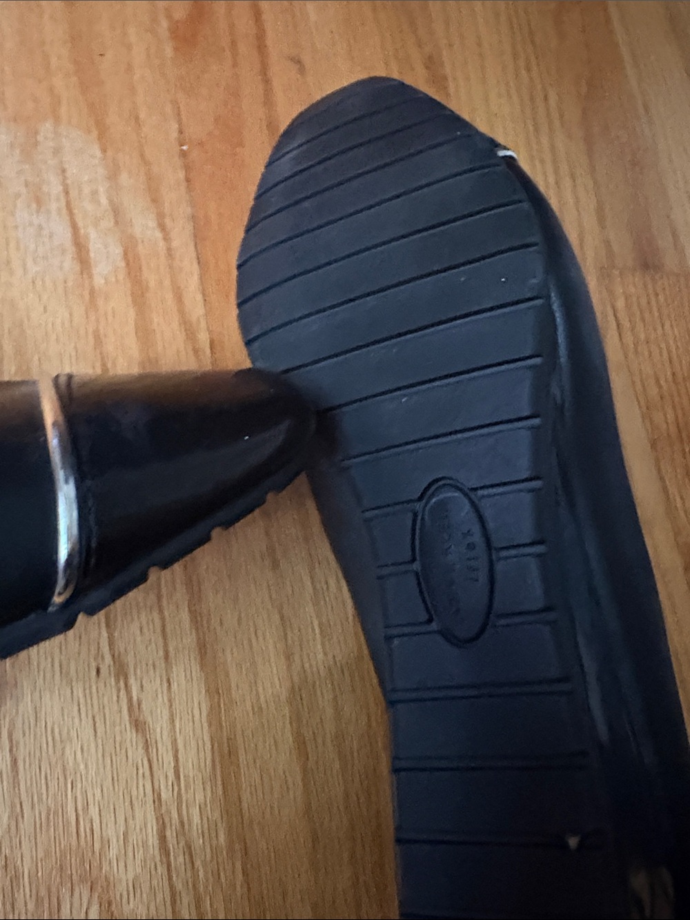 Anne Klein Black Leather Square-Toe Flats with Silver accents - Picture 5 of 8